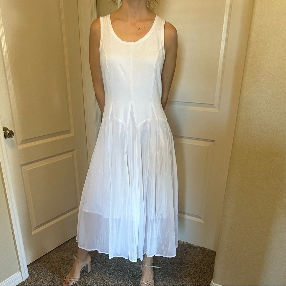VASNA White Sleeveless Drop Waist Midi Dress Size Medium Cotton Blend